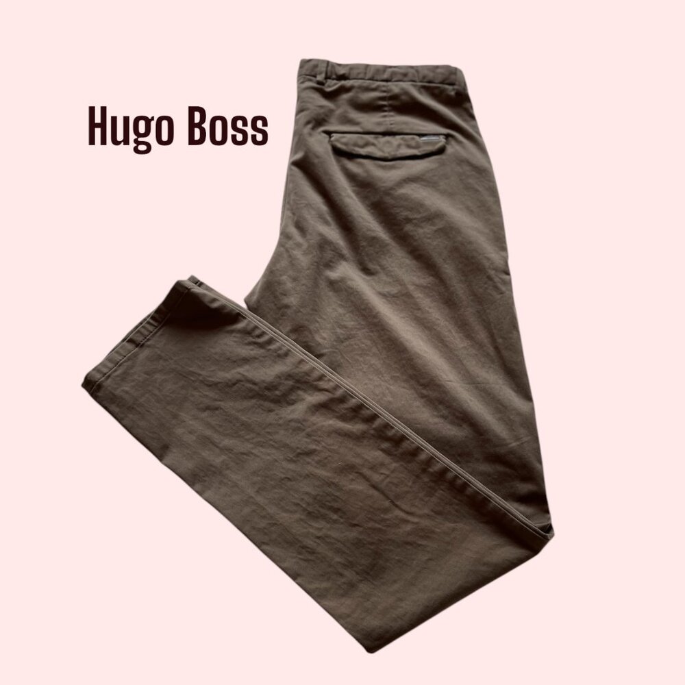 Hugo Boss Slim Fit Chinos Pants Men 32R Khaki Brown Tailored Trousers EUC